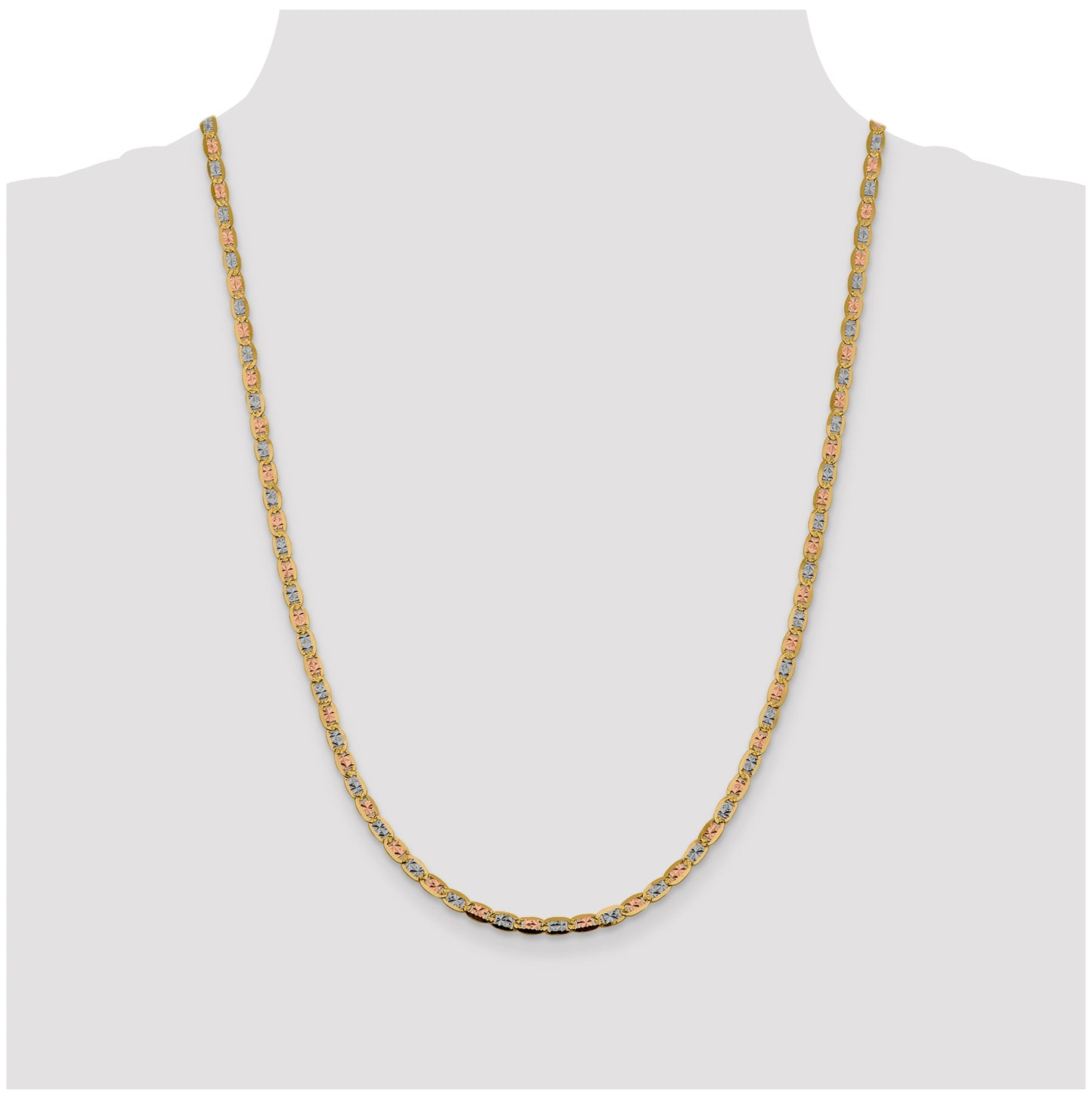 14K 24 inch 3.8mm Tri-color Pav‚ Valentino with Lobster Clasp Chain
