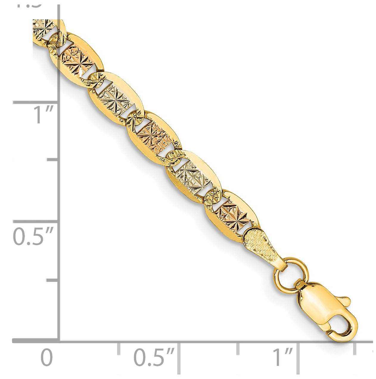 14K 7 inch 3.8mm Tri-color Pav‚ Valentino with Lobster Clasp Bracelet