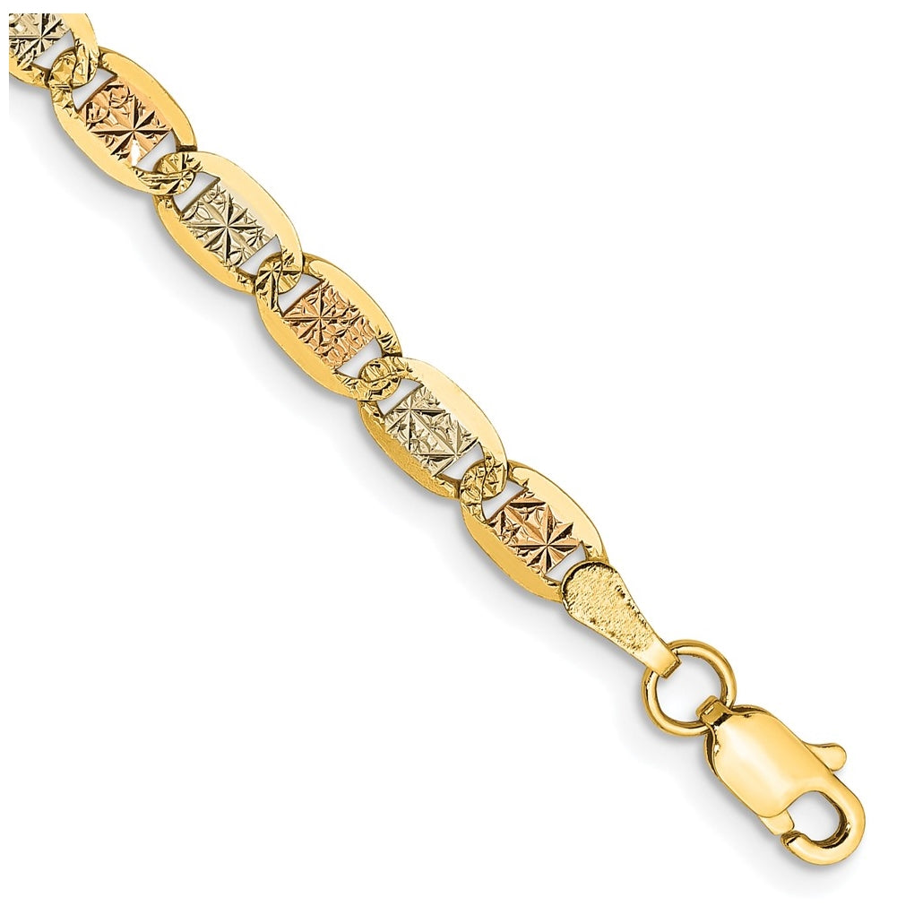 14K 7 inch 3.8mm Tri-color Pav‚ Valentino with Lobster Clasp Bracelet