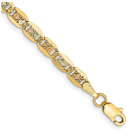 14K 7 inch 3.8mm Tri-color Pav‚ Valentino with Lobster Clasp Bracelet