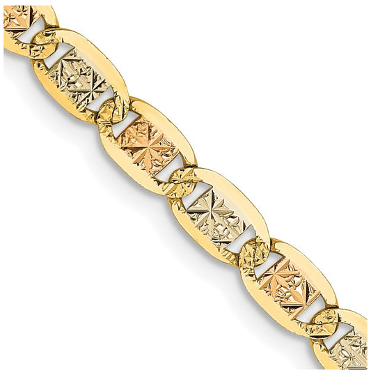 14K 16 inch 3.8mm Tri-color Pav‚ Valentino with Lobster Clasp Chain