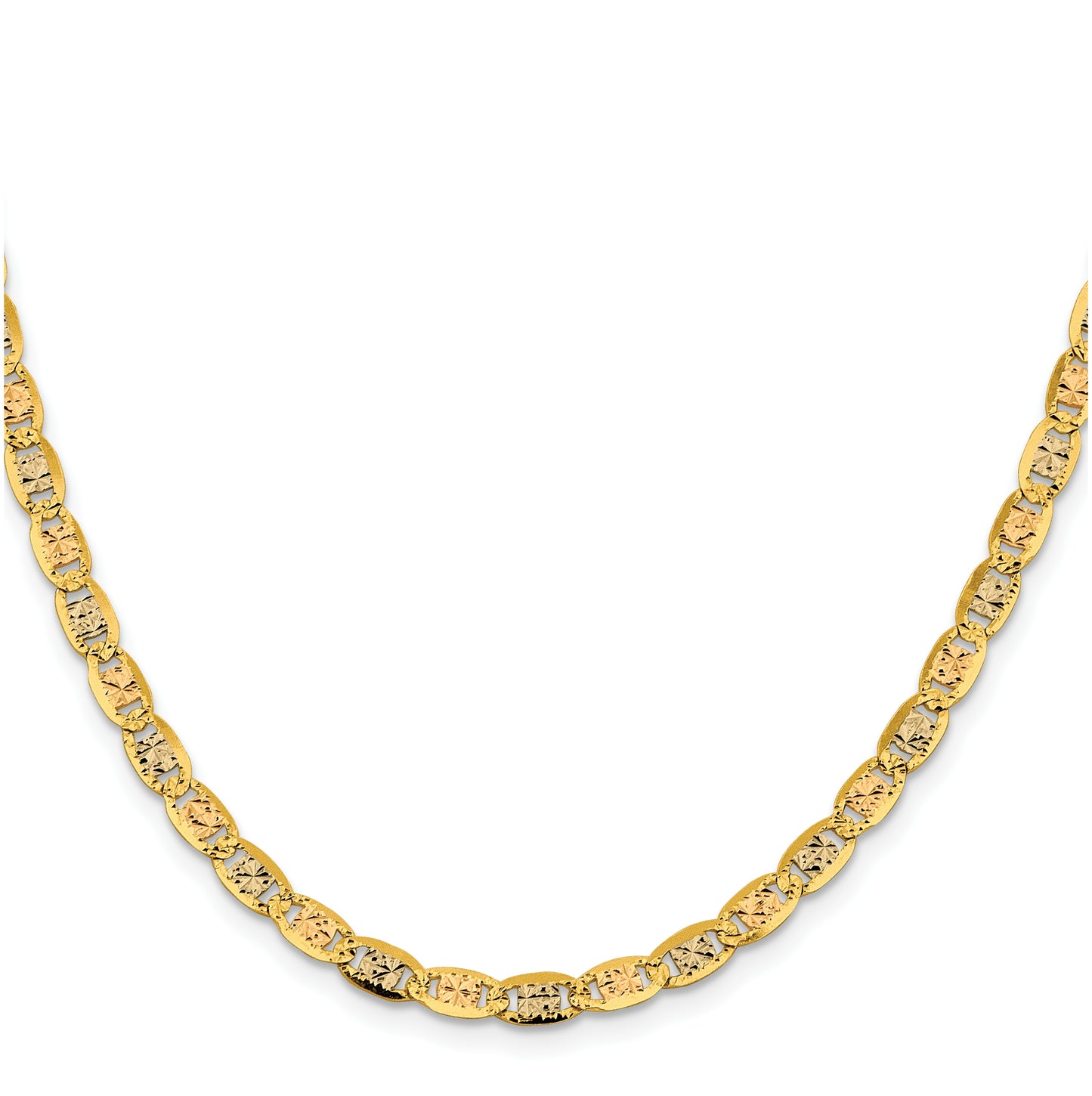 14K 20 inch 4.65mm Tri-color Pav‚ Valentino with Lobster Clasp Chain