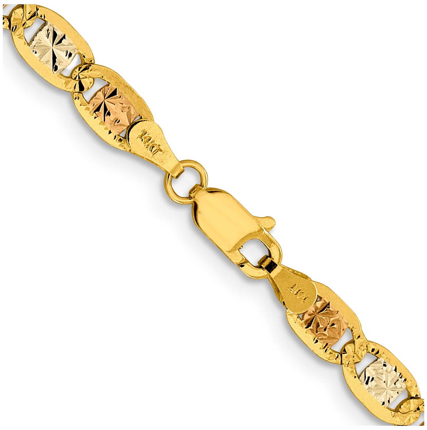 14K 24 inch 4.65mm Tri-color Pav‚ Valentino with Lobster Clasp Chain