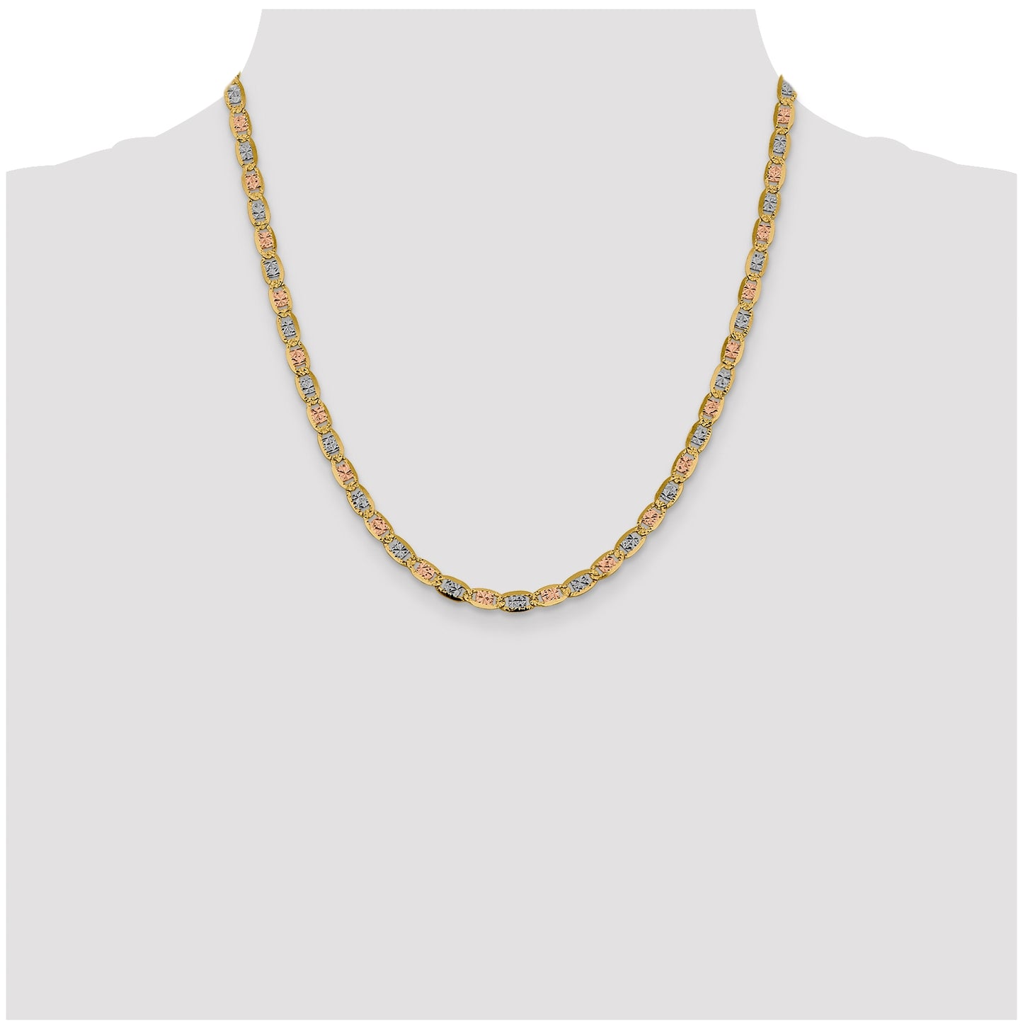 14K 20 inch 4.65mm Tri-color Pav‚ Valentino with Lobster Clasp Chain