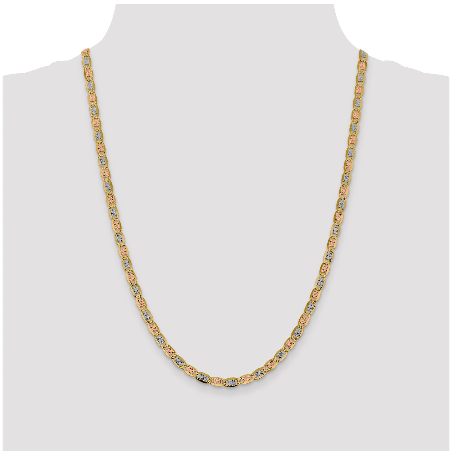 14K 24 inch 4.65mm Tri-color Pav‚ Valentino with Lobster Clasp Chain
