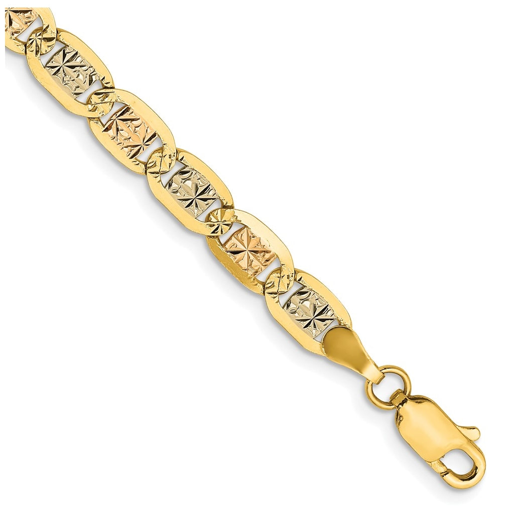 14K 8 inch 4.65mm Tri-color Pav‚ Valentino with Lobster Clasp Bracelet