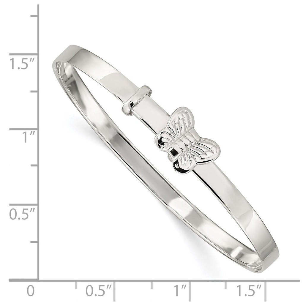 Sterling Silver Polished/Antiqued Butterfly 4mm Adjustable Children's Bangle