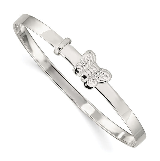 Sterling Silver Polished/Antiqued Butterfly 4mm Adjustable Children's Bangle
