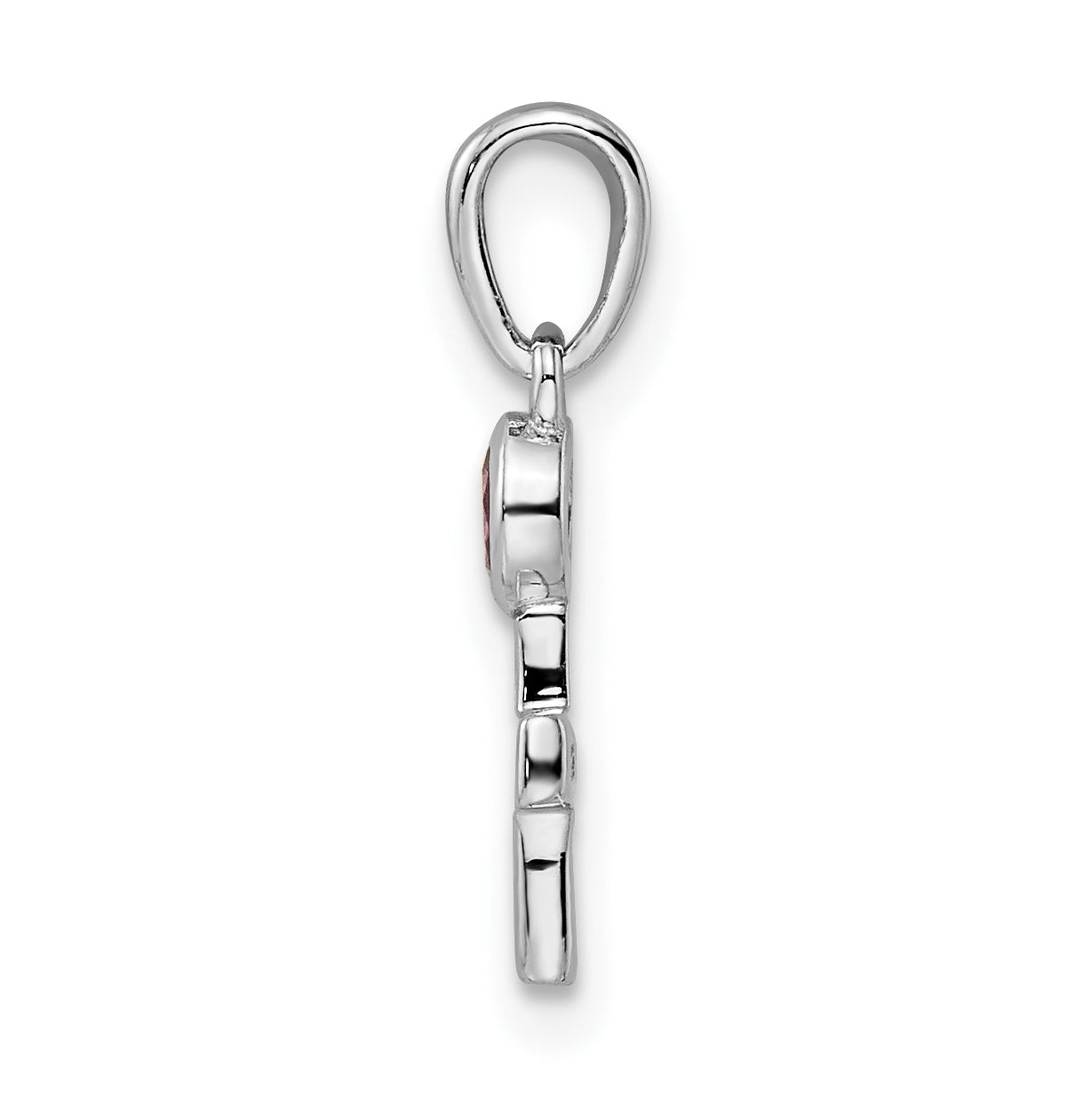 Sterling Silver Rhodium plated Polished Rhodolite Garnet Cross Pendant