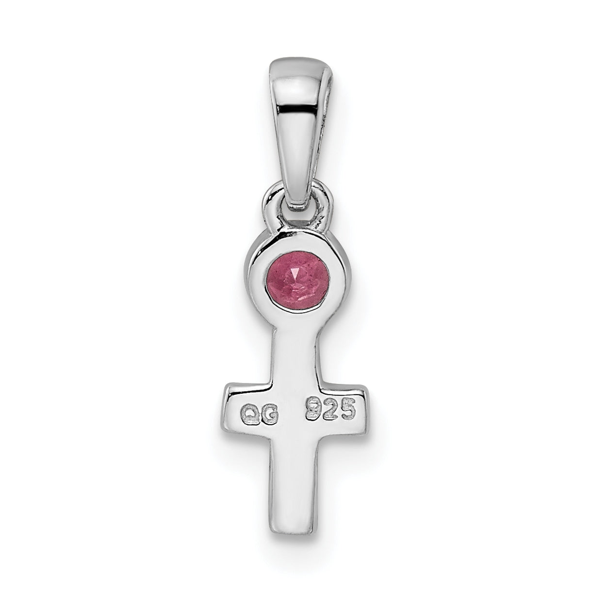Sterling Silver Rhodium plated Polished Rhodolite Garnet Cross Pendant