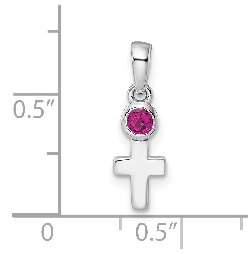 Sterling Silver Rhodium plated Polished Rhodolite Garnet Cross Pendant