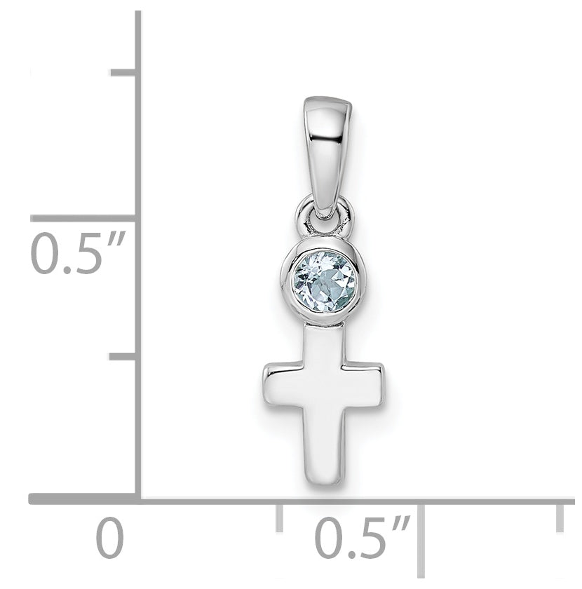 Sterling Silver Rhodium plated Polished Aquamarine Cross Pendant