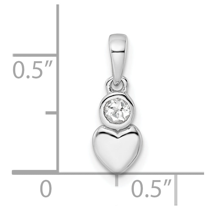 Sterling Silver Rhodium plated Polished White Topaz Heart Pendant