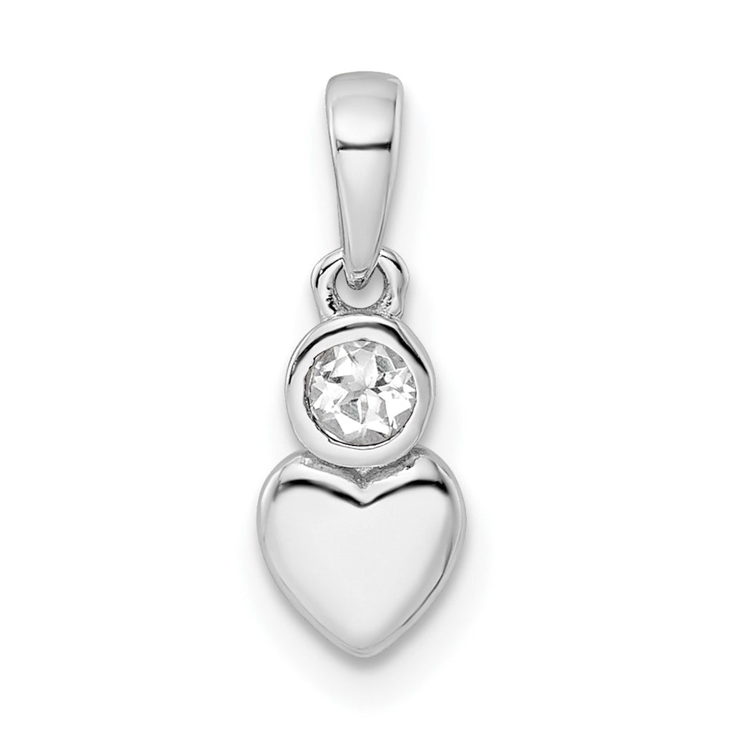 Sterling Silver Rhodium plated Polished White Topaz Heart Pendant