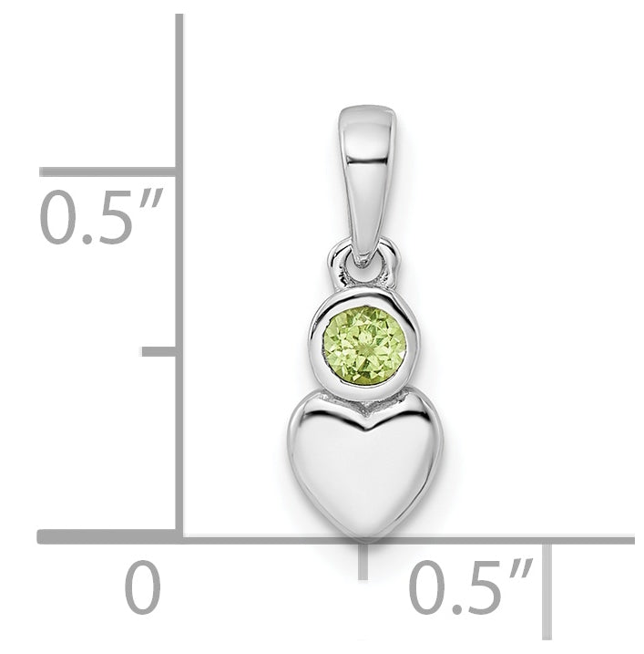 Sterling Silver Rhodium plated Polished Peridot Heart Pendant