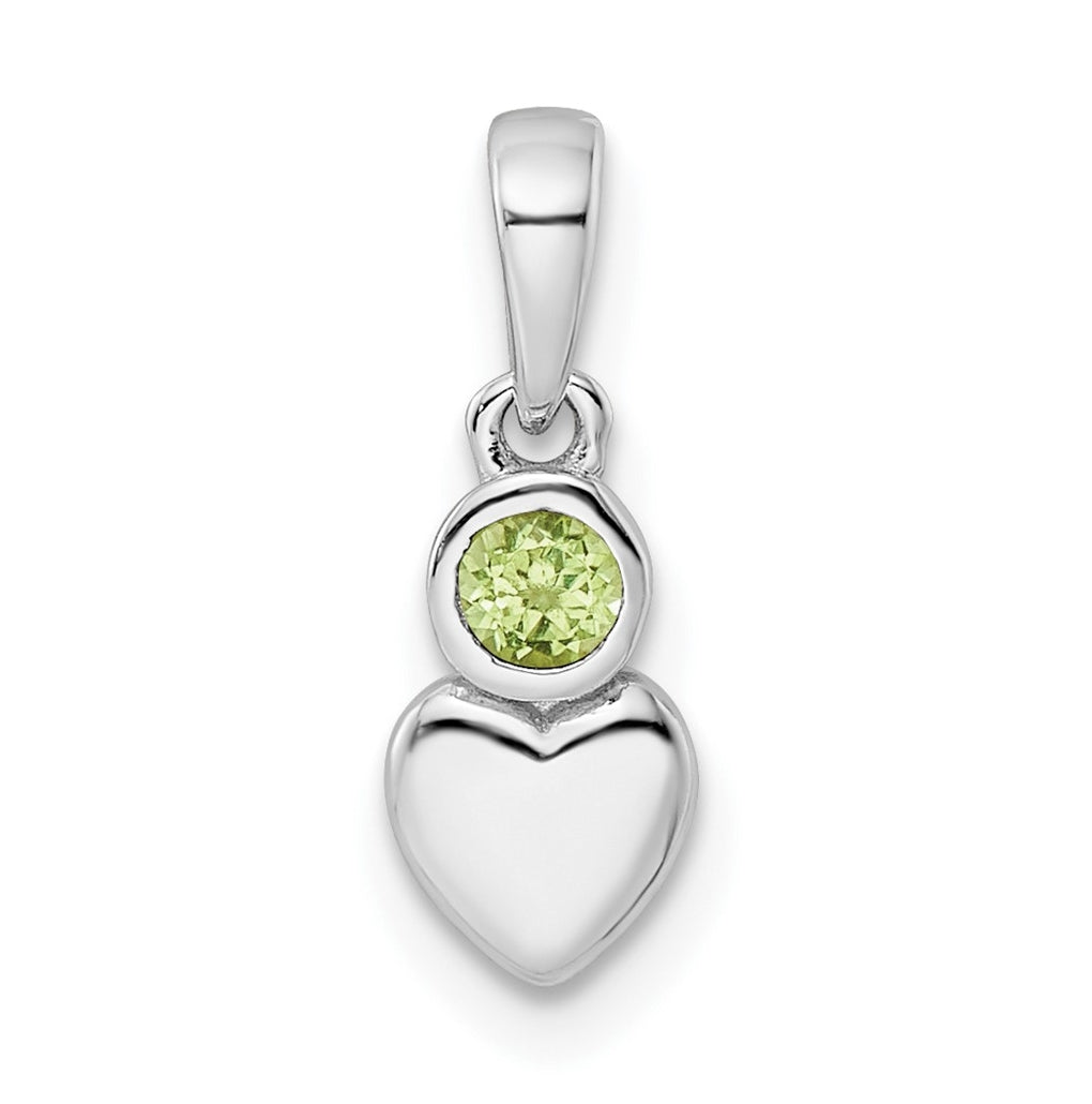 Sterling Silver Rhodium plated Polished Peridot Heart Pendant