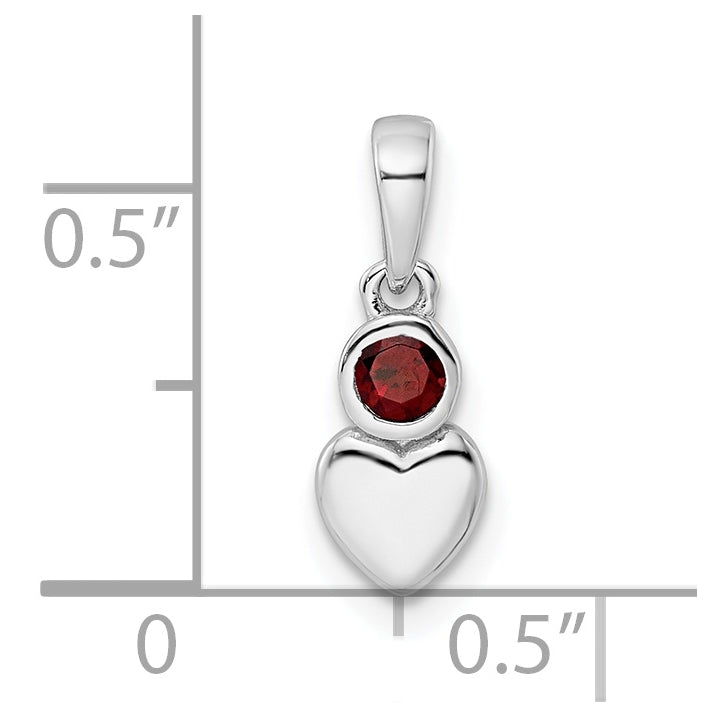 Sterling Silver Rhodium plated Polished Garnet Heart Pendant
