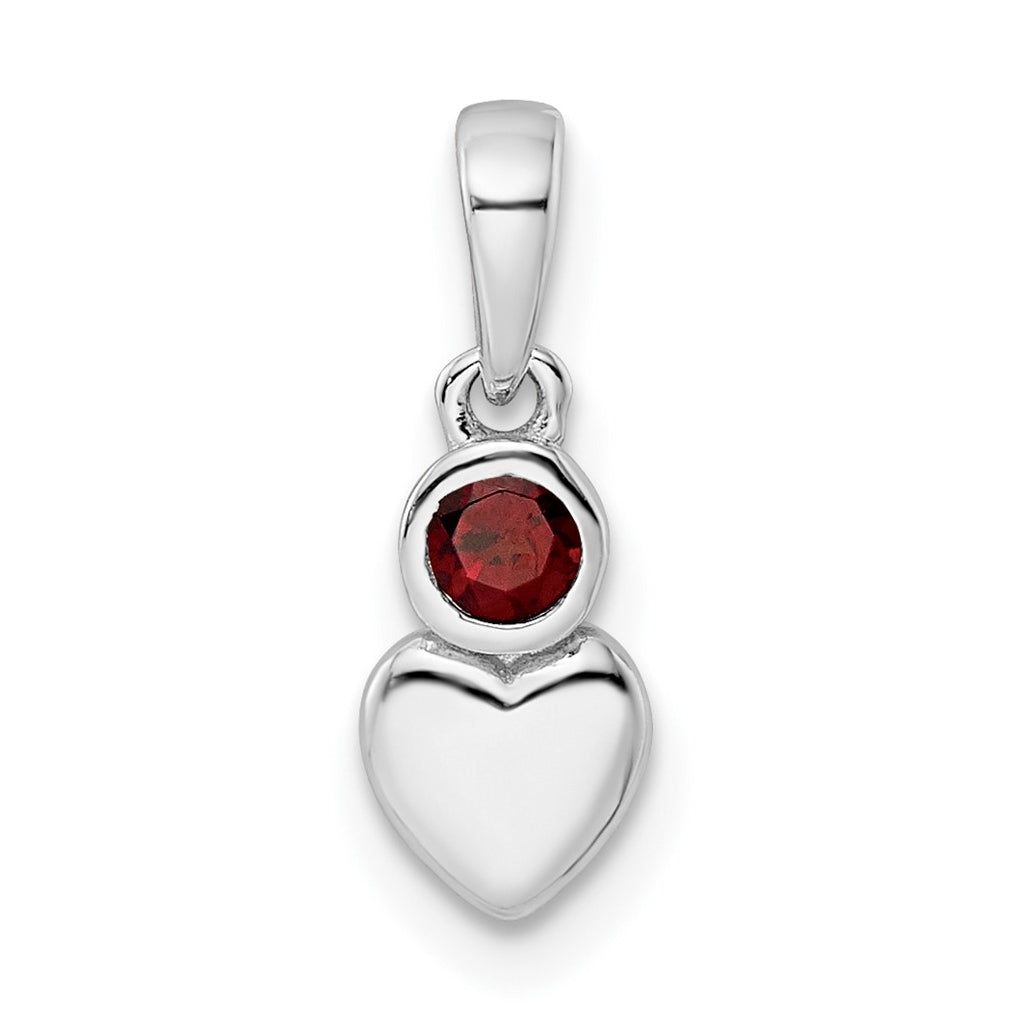 Sterling Silver Rhodium plated Polished Garnet Heart Pendant