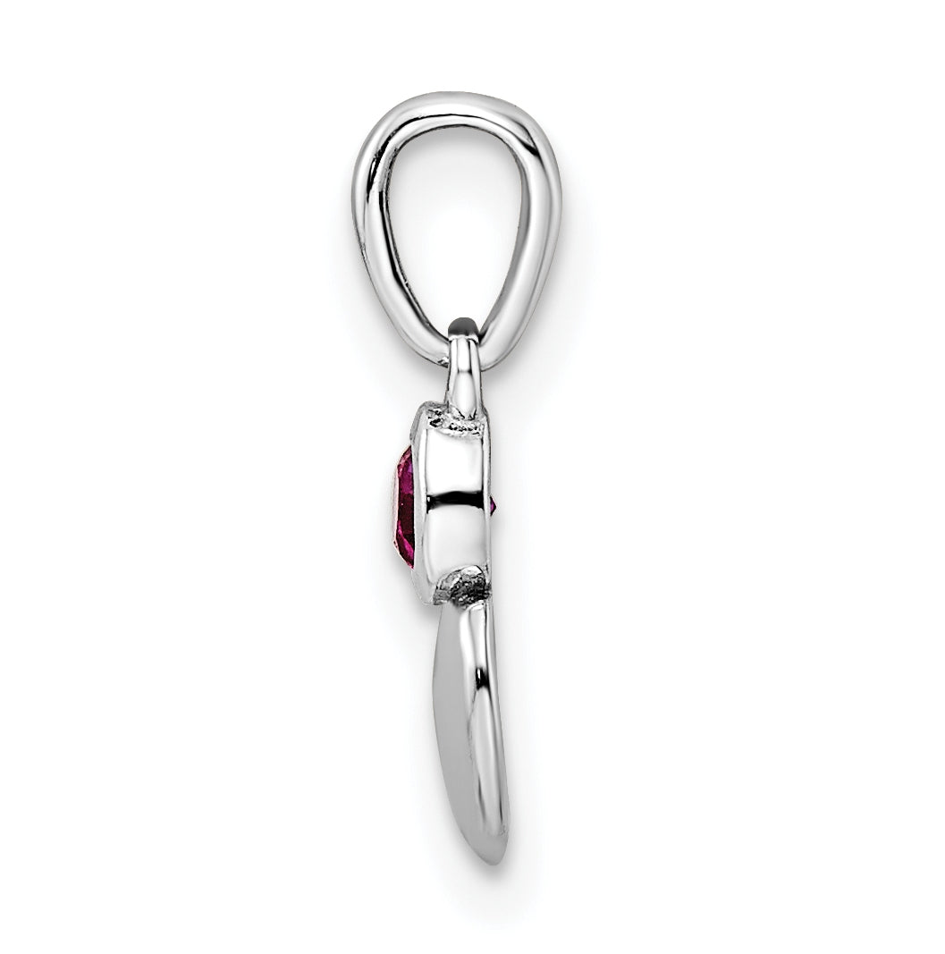 Sterling Silver Rhodium plated Polished Created Ruby Heart Pendant