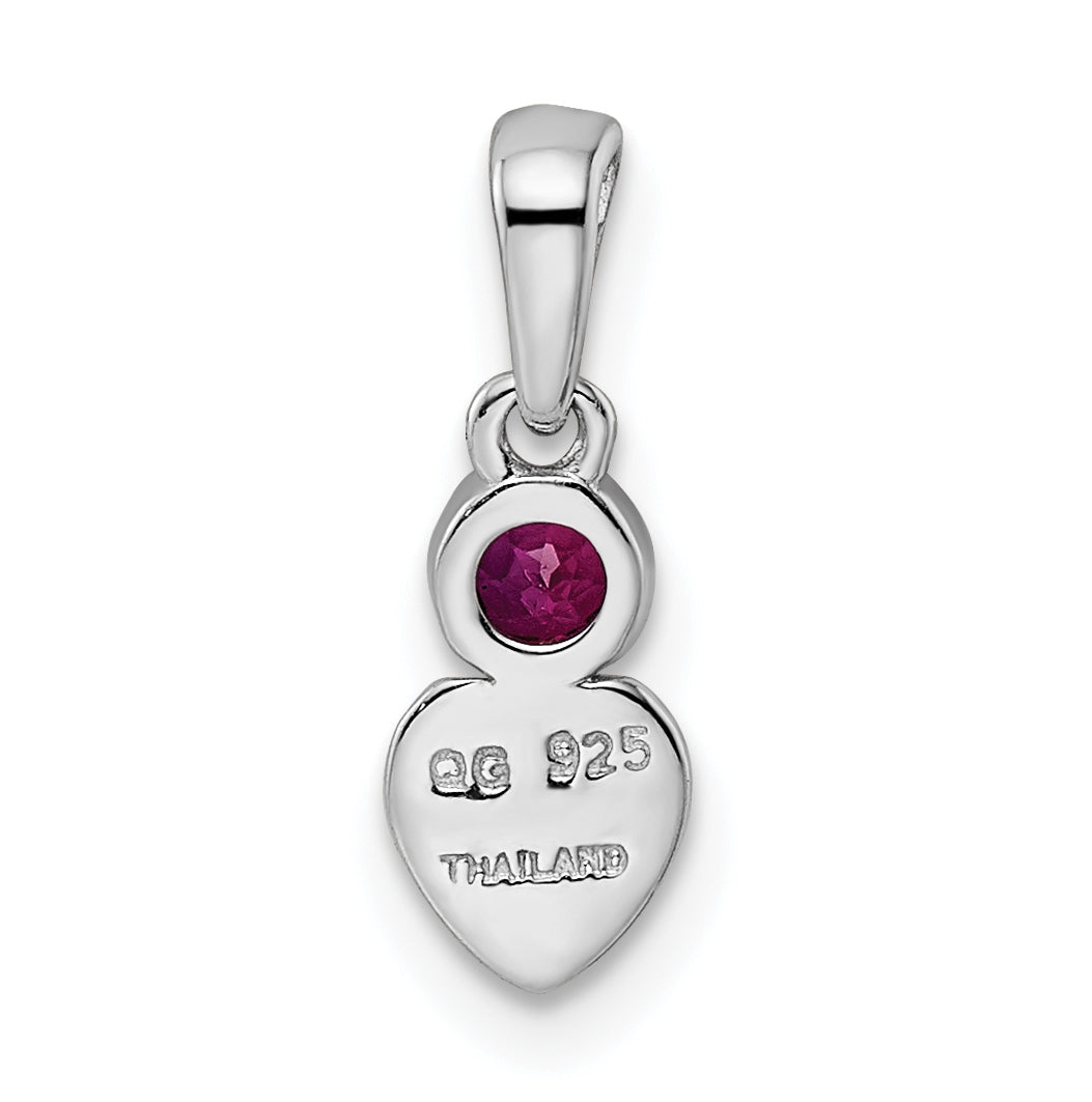 Sterling Silver Rhodium plated Polished Created Ruby Heart Pendant