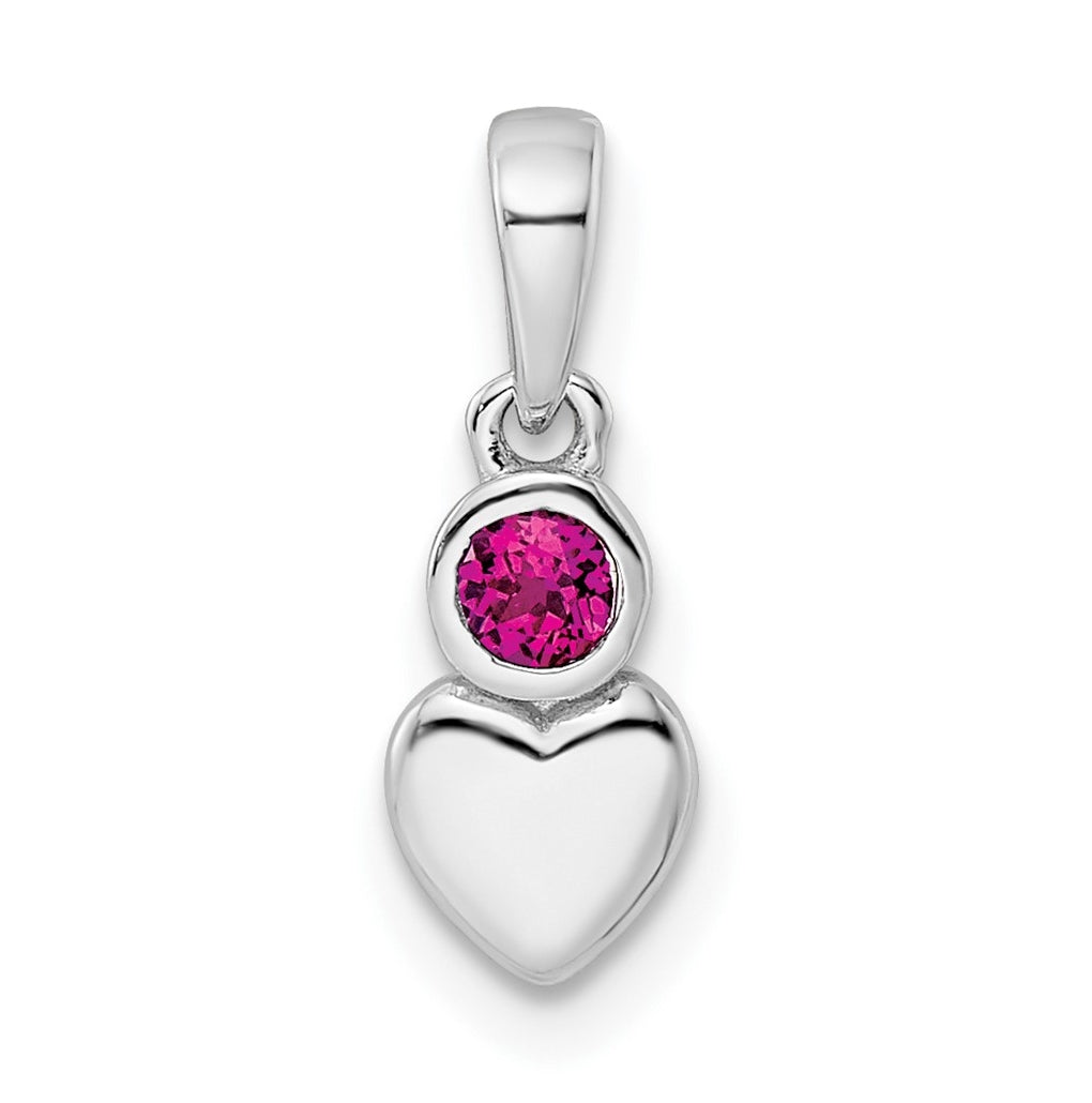 Sterling Silver Rhodium plated Polished Created Ruby Heart Pendant