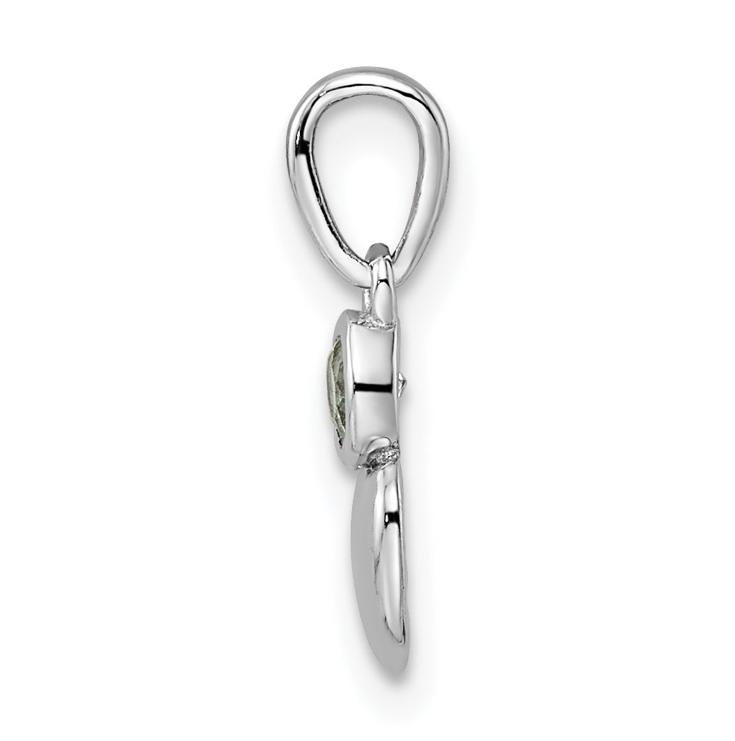 Sterling Silver Rhodium plated Polished Aquamarine Heart Pendant