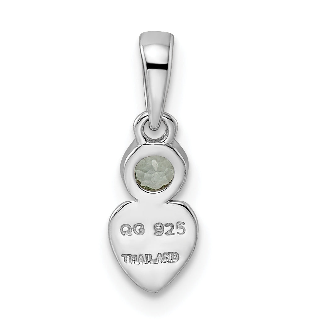 Sterling Silver Rhodium plated Polished Aquamarine Heart Pendant