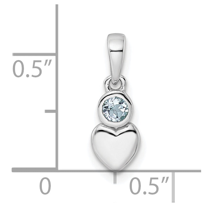 Sterling Silver Rhodium plated Polished Aquamarine Heart Pendant
