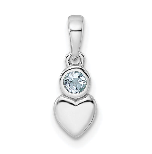 Sterling Silver Rhodium plated Polished Aquamarine Heart Pendant