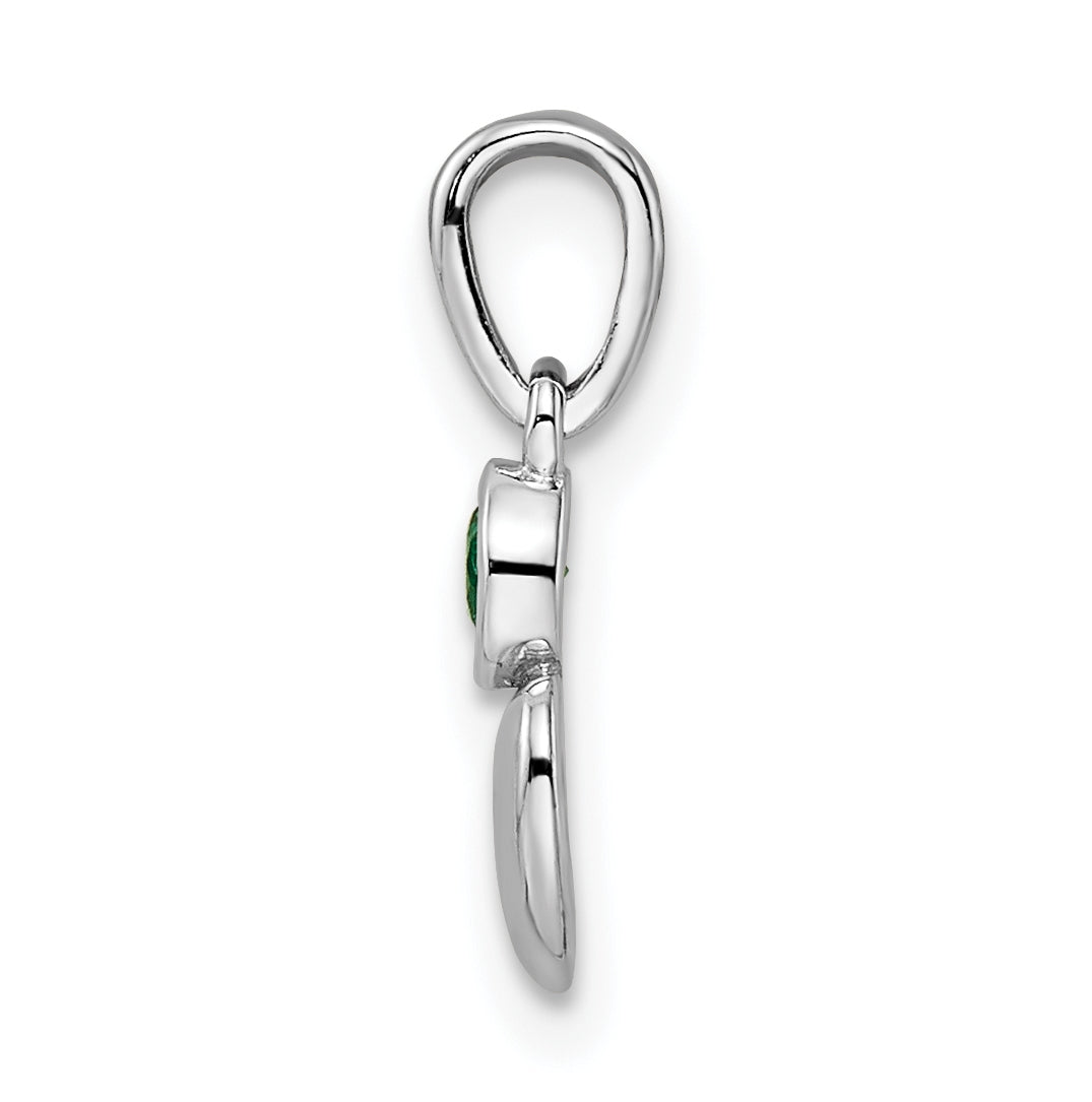 Sterling Silver Rhodium plated Lab Created Emerald Heart Pendant