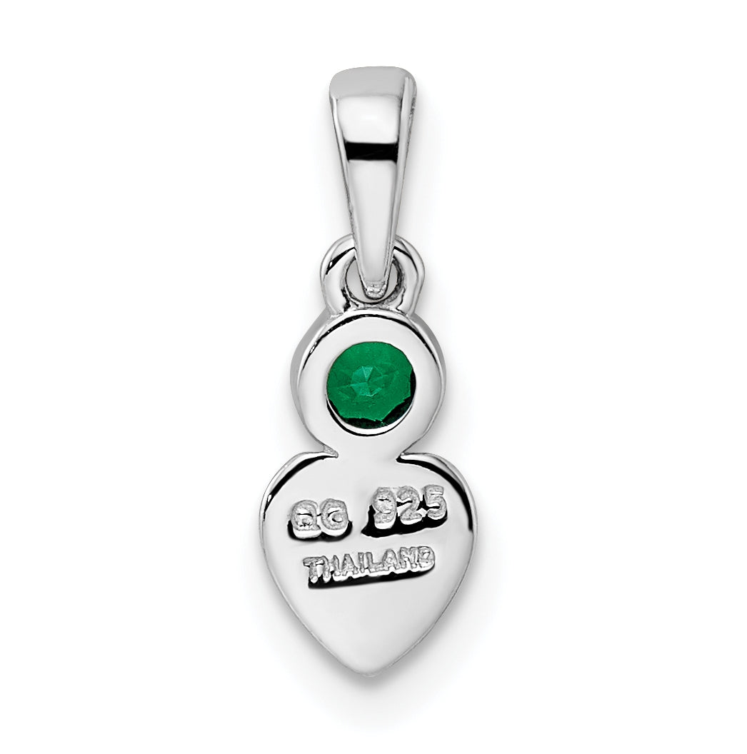 Sterling Silver Rhodium plated Lab Created Emerald Heart Pendant