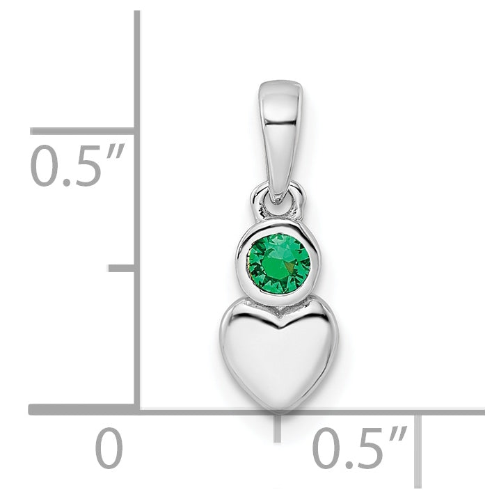 Sterling Silver Rhodium plated Lab Created Emerald Heart Pendant