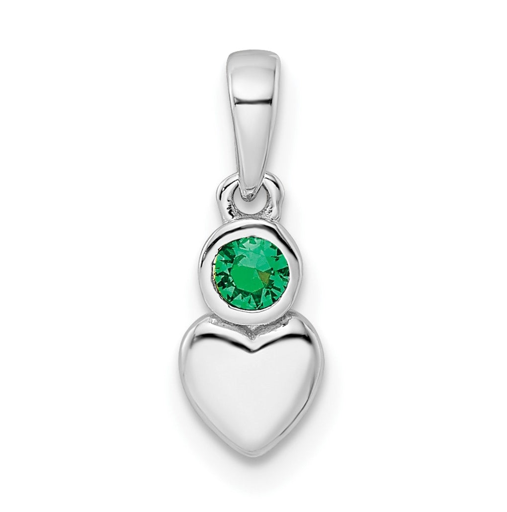 Sterling Silver Rhodium plated Lab Created Emerald Heart Pendant