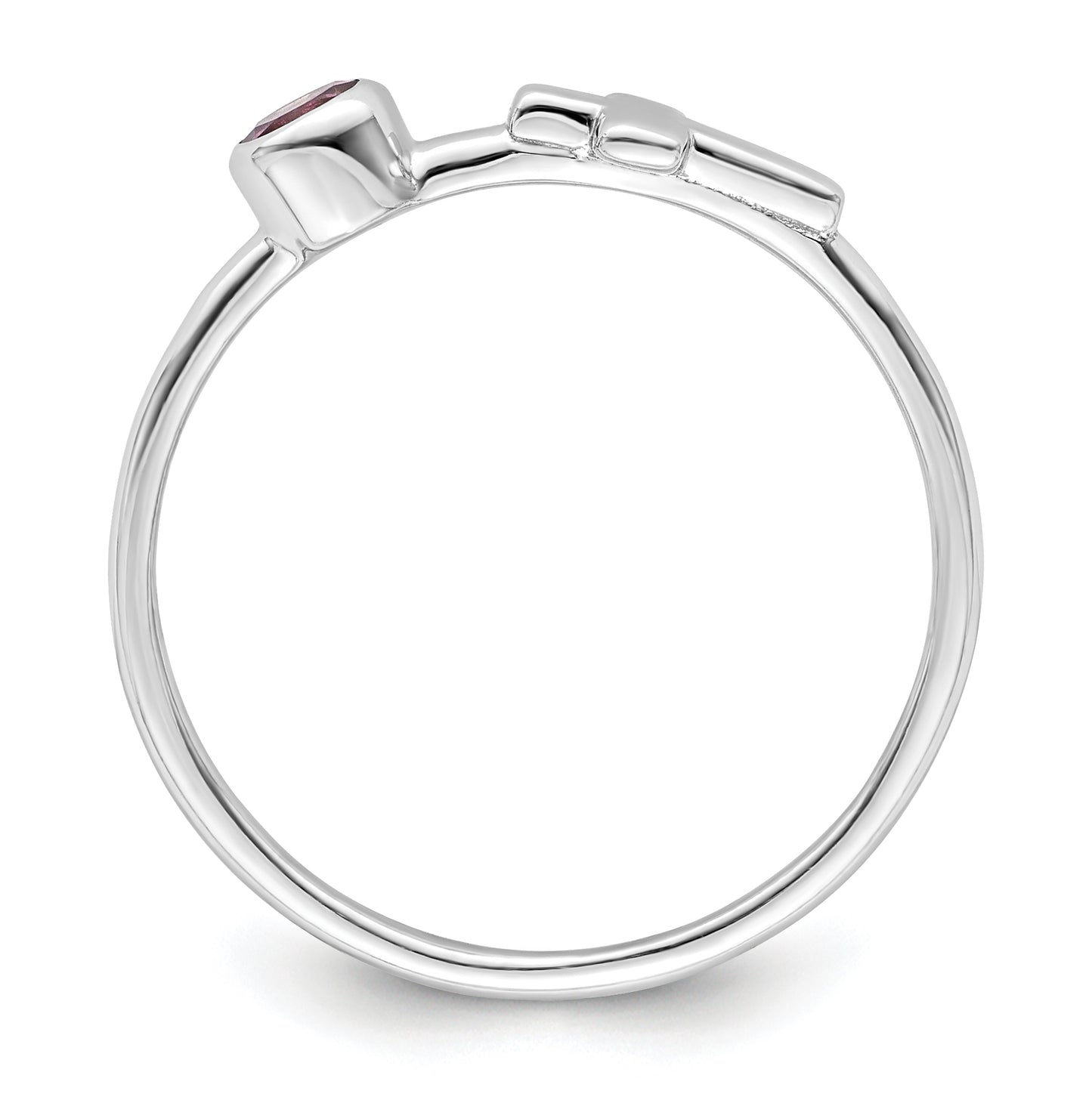 Sterling Silver Rhodium plated Polished Cross Rhodolite Garnet Ring, Size 8