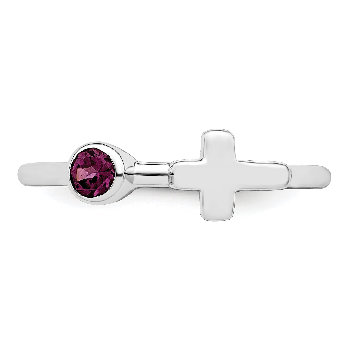 Sterling Silver Rhodium plated Polished Cross Rhodolite Garnet Ring, Size 8