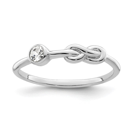 Sterling Silver Rhodium plated Polished Infinity White Topaz Ring, Size 8