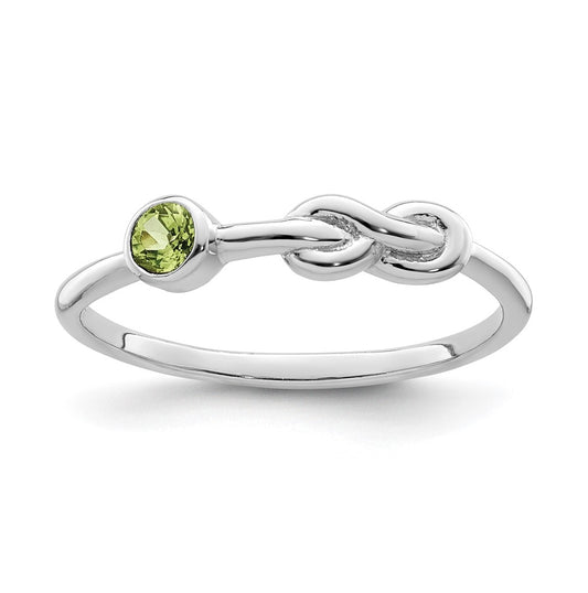 Sterling Silver Rhodium plated Polished Infinity Peridot Ring, Size 7