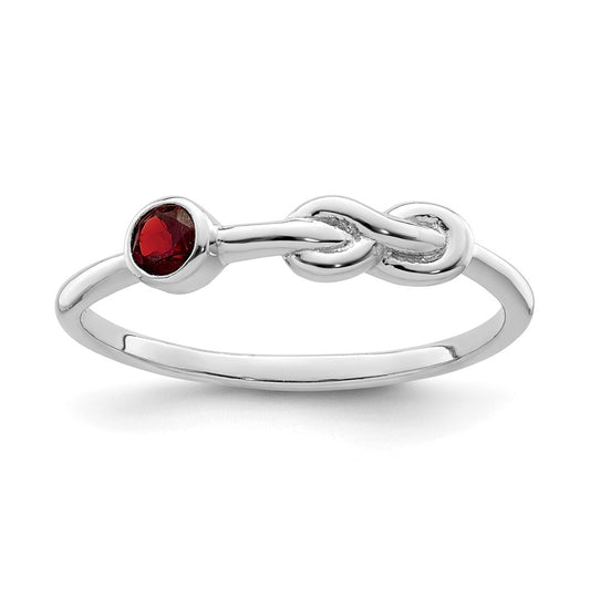 Sterling Silver Rhodium plated Polished Infinity Garnet Ring, Size 8