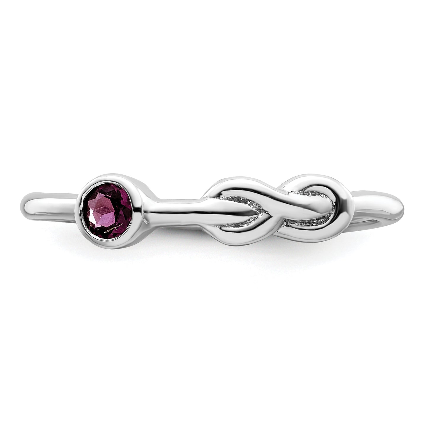 Sterling Silver RH-plated Polished Circle Rhodolite Garnet Infinity Ring, Size 7