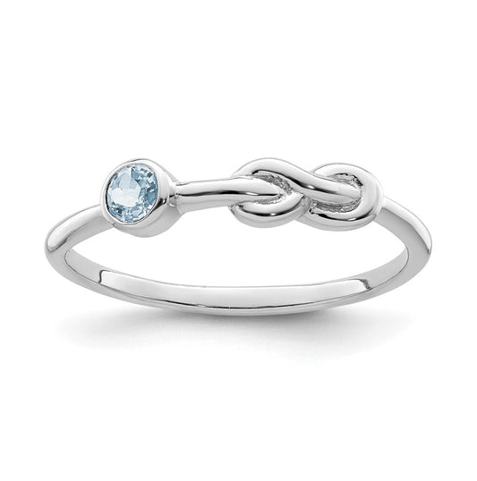 Sterling Silver Rhodium plated Polished Infinity Aquamarine Ring, Size 8
