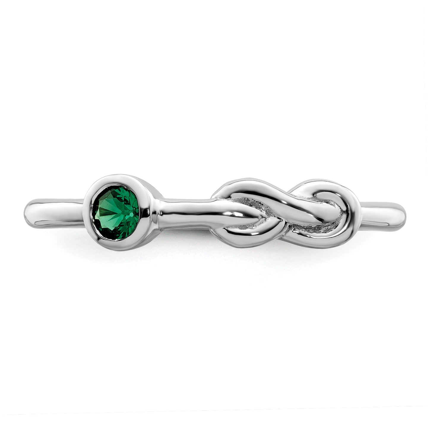 Sterling Silver Rhodium plated Polished Infinity Lab Created Emerald Ring, Size 6