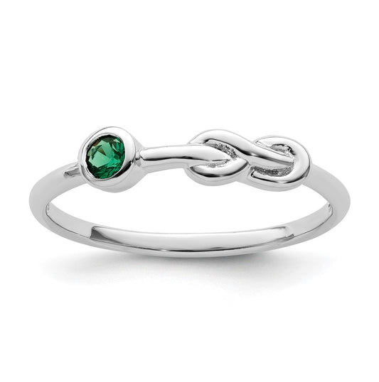 Sterling Silver Rhodium plated Polished Infinity Lab Created Emerald Ring, Size 8