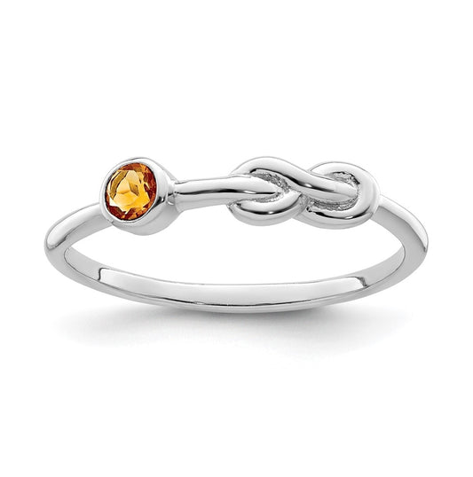 Sterling Silver Rhodium plated Polished Infinity Citrine Ring, Size 8