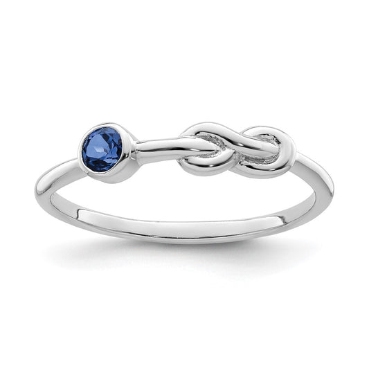 Sterling Silver Rhodium plated Polished Infinity Lab Created Sapphire Ring, Size 7