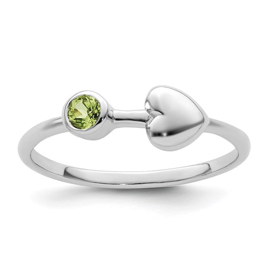 Sterling Silver Rhodium plated Polished Heart Peridot Ring, Size 7