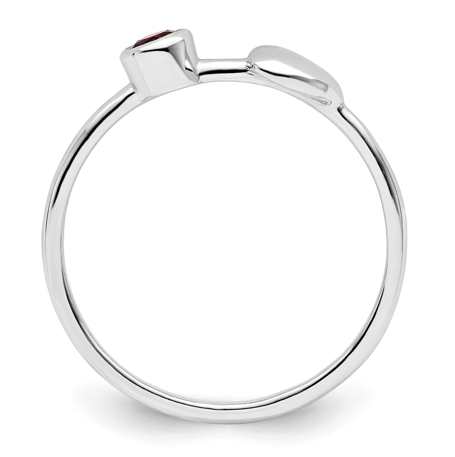 Sterling Silver Rhodium plated Polished Heart Garnet Ring, Size 8