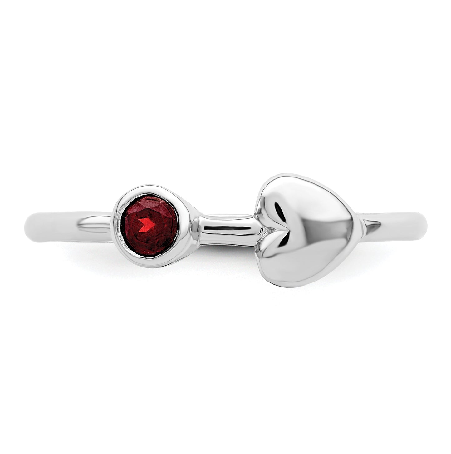 Sterling Silver Rhodium plated Polished Heart Garnet Ring, Size 7