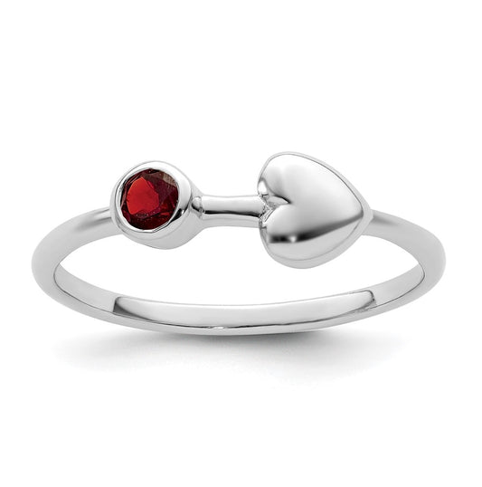 Sterling Silver Rhodium plated Polished Heart Garnet Ring, Size 8