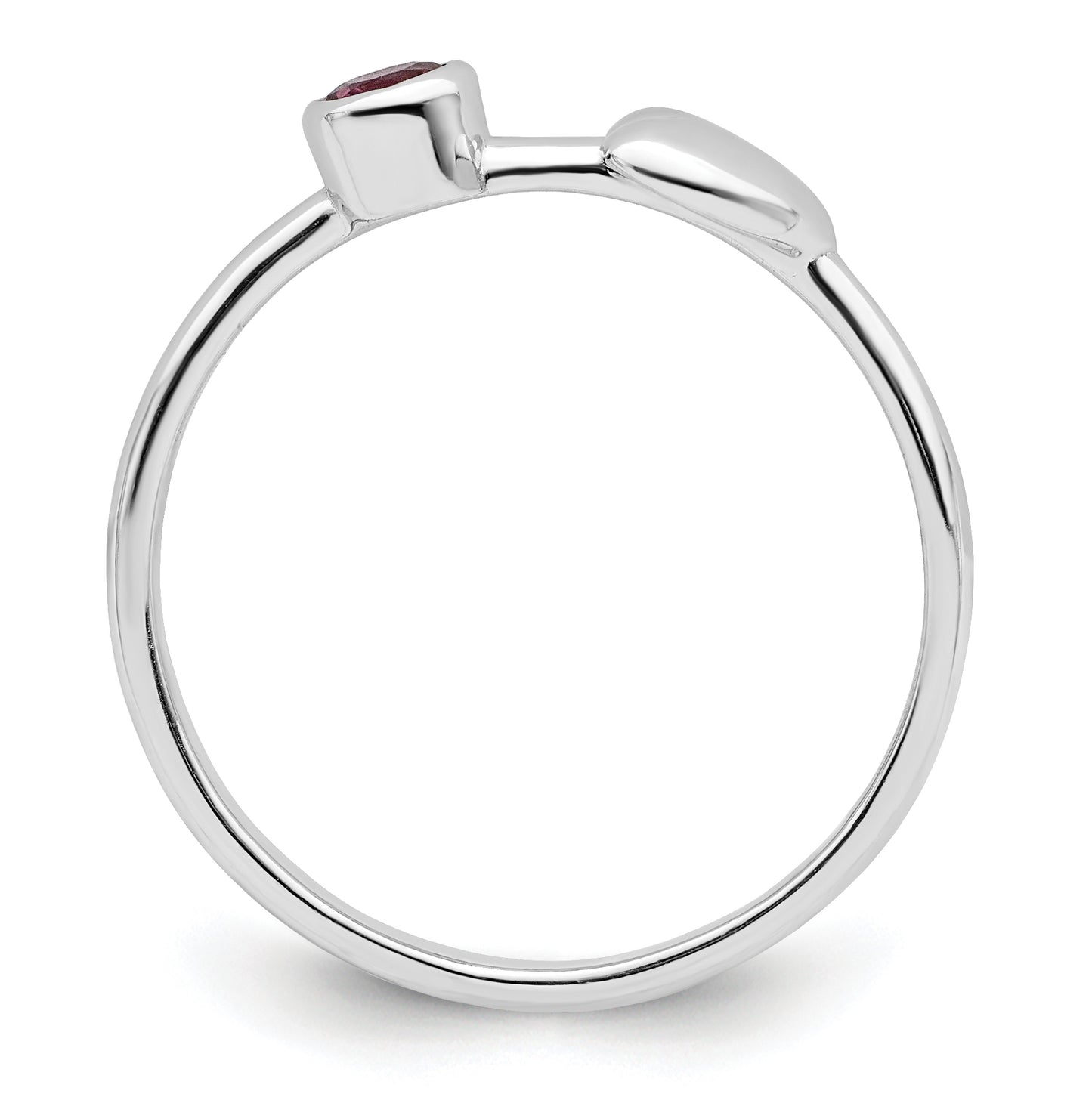 Sterling Silver Rhodium plated Polished Circle Rhodolite Garnet Heart Ring, Size 8