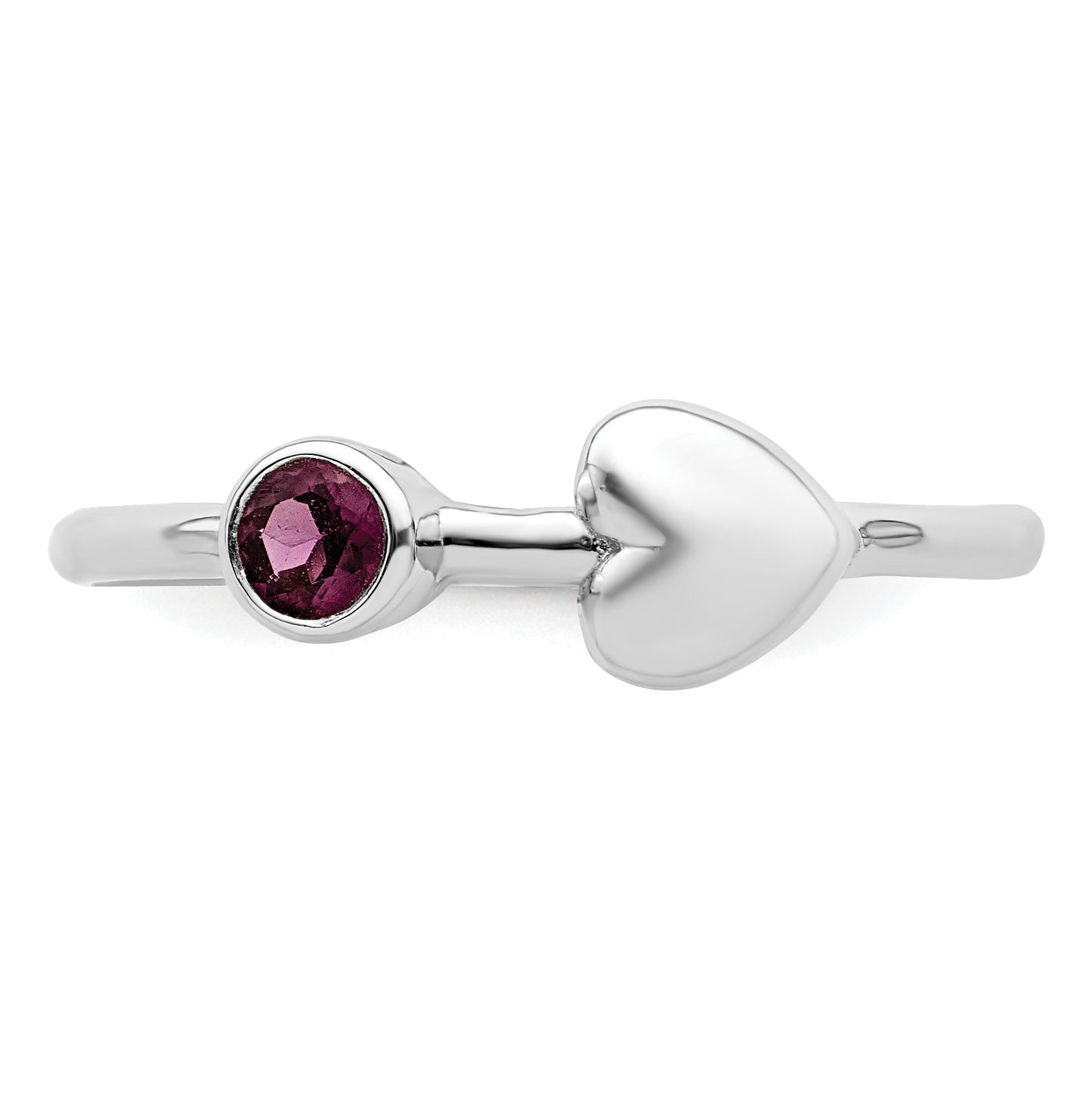 Sterling Silver Rhodium plated Polished Circle Rhodolite Garnet Heart Ring, Size 8